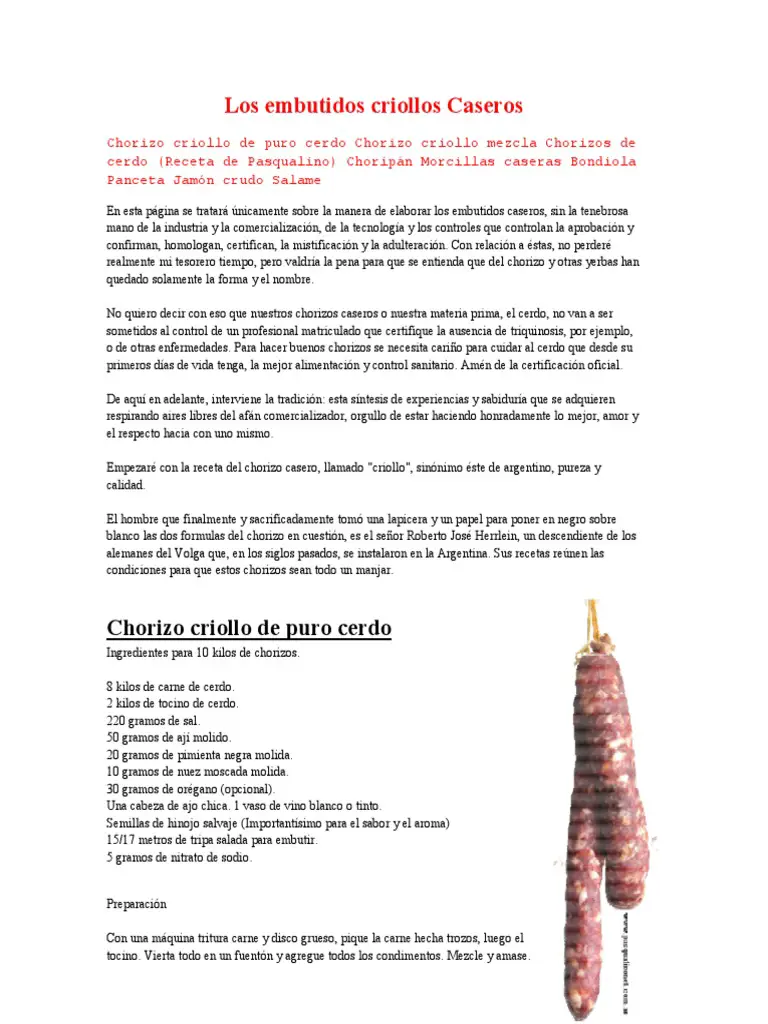 Chorizos Al Vino Blanco Receta Uruguaya Qué es el chorizo criollo argentino? - Enterate Delicias